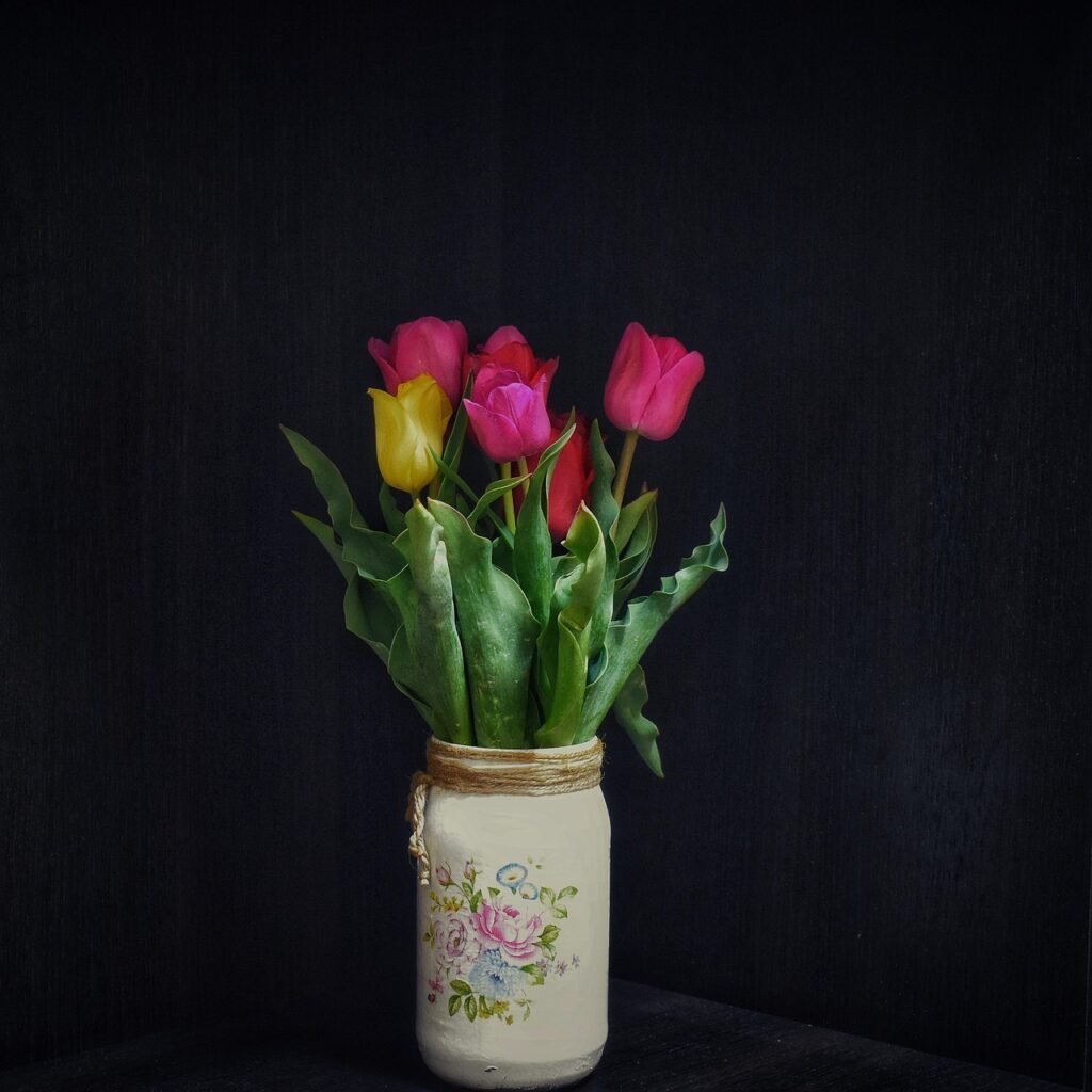 tulips, flowers, spring, art, nature, flower background, beautiful flowers, bouquet, flower wallpaper, vase, handmade